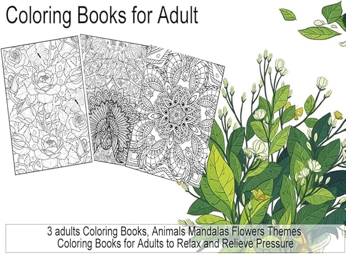 Ilyever 3 Pack Adult Stress Relief Coloring Book,60 Page Mandalas,Animal & Flower Patterns,Spiral Bound Women Coloring Books for Mindfulness & Relaxation for Christmas,Birthday&Holiday Party Gifts