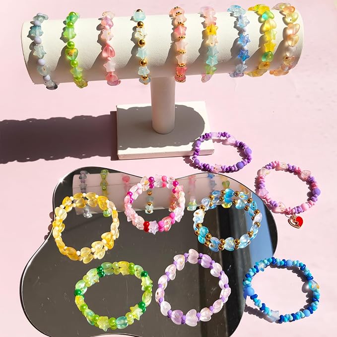 1000Pcs Matte Acrylic Star Beads Hart Beads for Jewelry Making Frosted Gold Foil Acrylic Beads Pastel Beads Colorful Assorted Bead Cute Aesthetic Kawaii Bead for Bracelet DIY Craft Earring Phone Charm