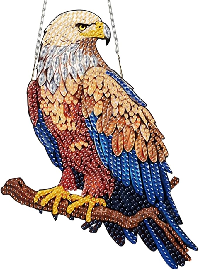 Auremi Eagle Diamond Art Painting Pendant Kits with Chain 5D Animal Diamond Art Hanging Kit DIY Diamond Crystal Window Door Hanging Pendant Kit for Adults Gift Wall Decor