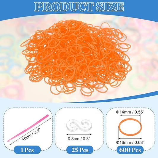 uxcell 600Pcs Loom Rubber Band, Bracelet Making Refill Kit Elastic Loom Band with 25Pcs S-Clips and 1Pcs Crochet Hooks for Weaving DIY Handcrafts, Orange Red