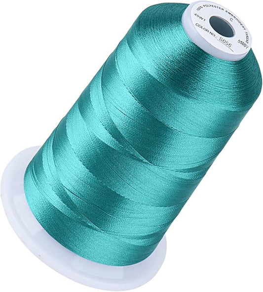 Simthread 5500Yds Embroidery Thread, 5000M High-Yardage 40WT 100% Polyester Thread – 170+ Vivid Colors, High-Speed Rated – Compatible with Brother, Singer, Janome & More - Light Teal Blue S056