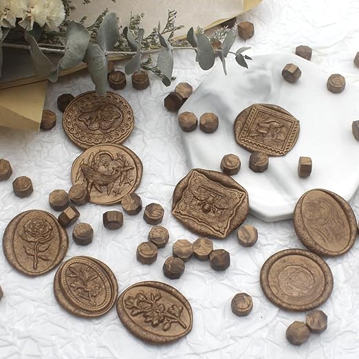 600pcs bronze wax seal beads, andotopee premium sealing wax beads for stamp seals, octagon wax pellets refill pack for wax seal kit, wedding invitation decor, letter envelope seal, diy crafts