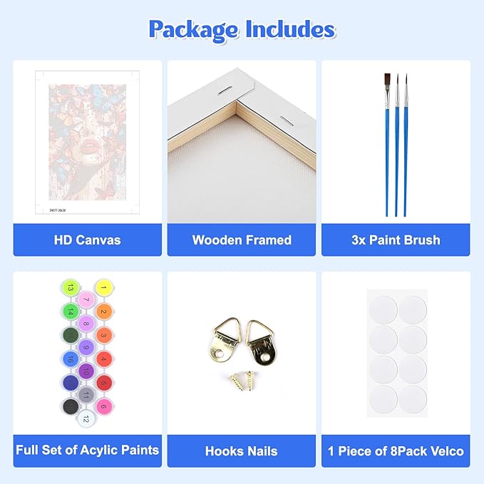 GHHKUD Butterfly Women Paint by Numbers Kits with Frame for Adults Beginners, DIY Paint by Numbers for Kids, Painting Art on Canvas Gifts Home Wall Decor 20x30cm