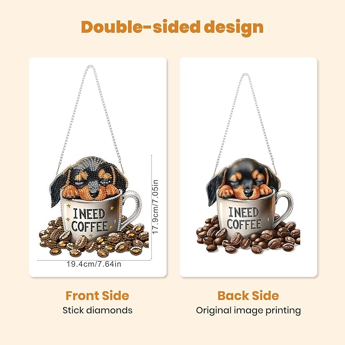 MXJSUA Dachshund Puppy Special Shaped Hanging Diamond Painting Art Kits for Adults, Crystal Rhinestone Acrylic Gem Art Pendant Ornaments Kit for Home Decoration and Gift