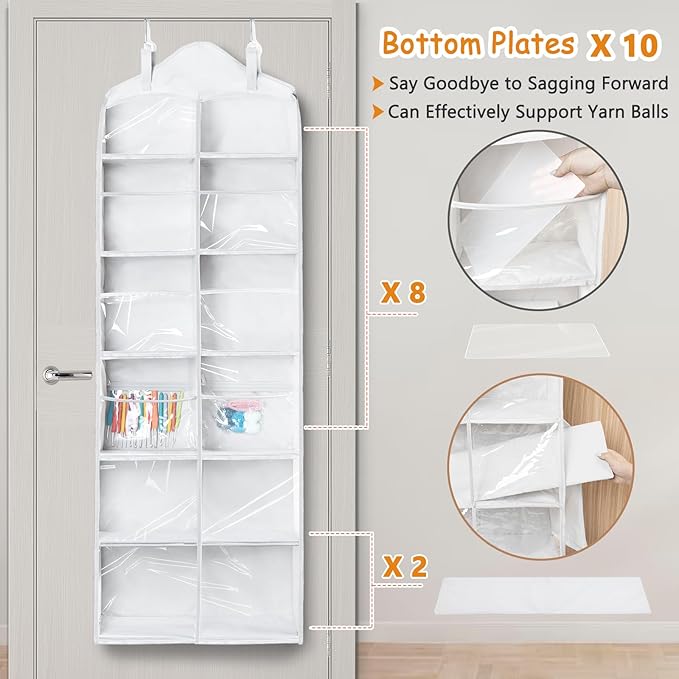 MYBAGZING Hanging Yarn Storage Organizer with Zipper Pockets, 6 Tiers Over the Door & Closet Yarn Holder, Large Crochet & Knitting Organizer with Side Pockets for Hooks, Needles & Accessories