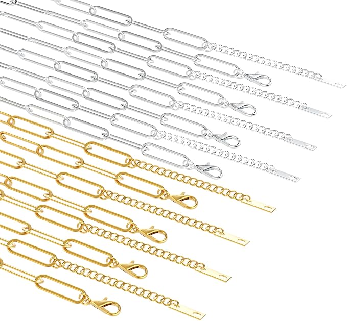 16 Pack 4mm 18K Gold Plated Paperclip Charm Necklace Chains Bulk for Jewelry Making 18Inch 18K Gold Plated and Stainless Steel Necklace Chain with 2 Inch Extension Chain for Women