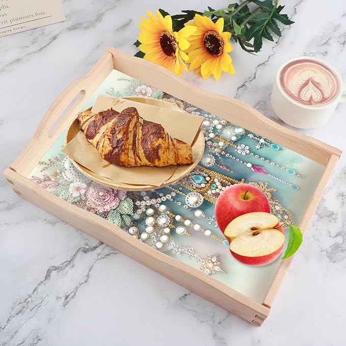AiYuanzsh DIY Diamond Art Tray with Handle Diamond Art Painting Plate Creative Design Handmade Wooden Tray Mosaic Making Kits by Number Kits Diamond Art for Coffee Living Room Home Organizer