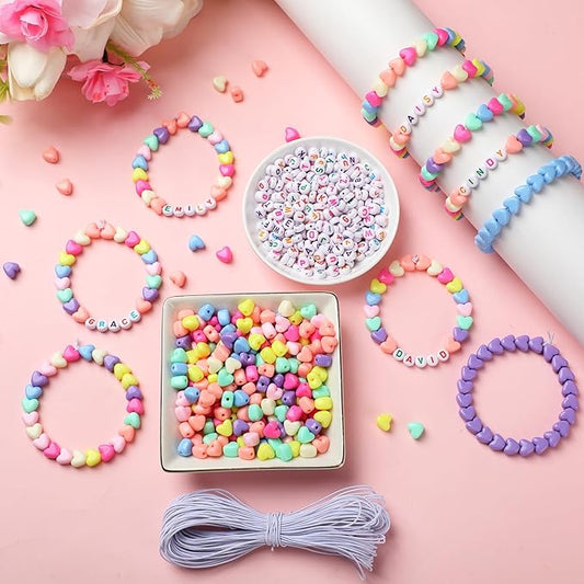 Highergo 1200 Pcs Mother's Day Bracelets for Women Heart Pastel Bead Bracelet Set DIY Craft Kit Love Heart Stretch Mother's Day Jewelry Accessories Outfits Festive Party Gifts Favors