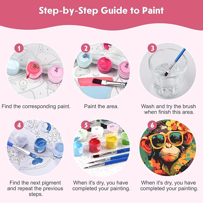 4 Pack Paint by Numbers Kit for Kids Beginner with Wooden Frame, Fantasy Owl, Fox, Llama, Monkey, Paint by Numbers Kit for Adults, Animal with Flowers, DIY Painting Kits for Home Wall Decor 8x8 inch