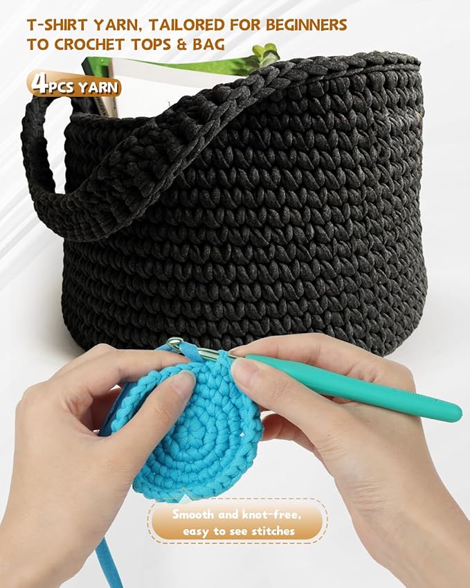 Katech 400g Black T Shirt Yarn - 130 Yards Chunky Thick Fabric for Crocheting Baskets, Hand Bag Decor - Easy to Crochet Polyester Yarn for Beginner Knitting Gifts