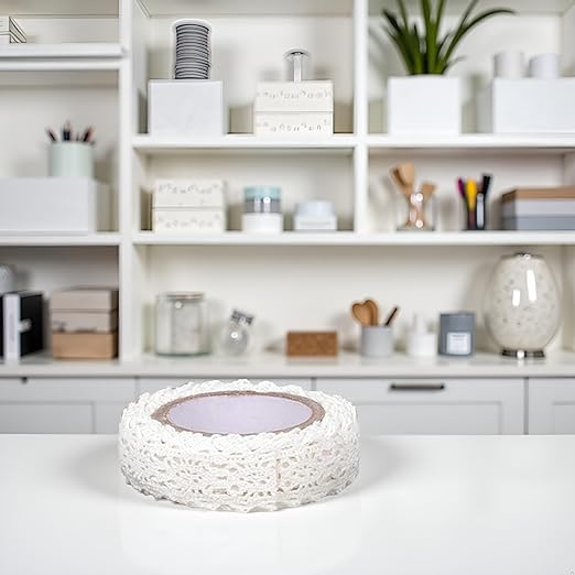 1 Roll 1.7m White Trim Ribbon Tape Self-Adhesive Decorative Lace Fabric Washi Tapes Striping Masking Tapes Decorative Sticker White Durability Lace Washi Tape,Arts and Crafts Tape
