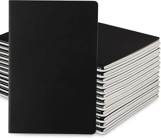labkiss 24 pack blank notebook & journal bulk, black cover, unlined plain thick paper, a5 size, 5.5x8.3 inch, 60 page, small sketchbook subject note pad set for women men kids traveler student office