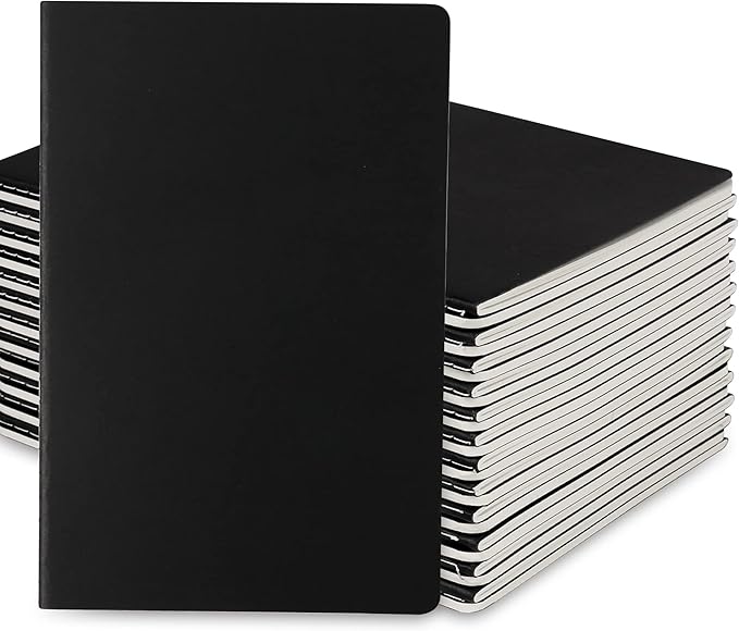 labkiss 24 pack college ruled notebook & journal bulk, black cover, line thick paper, a5 size, 5.5x8.3 inch, 60 pages, small subject note pad planner set for women men kids traveler student office