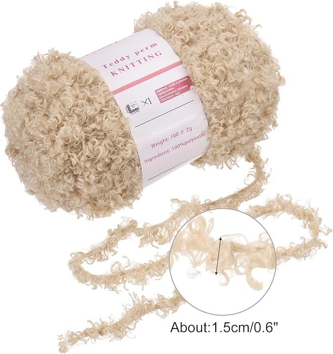 MECCANIXITY Fur Yarn Soft Fluffy Chunky Yarn Fuzzy Eyelash Yarn Light Brown for Crocheting Knit Clothes Bag - 55Yard/50m, 3.37ozx1