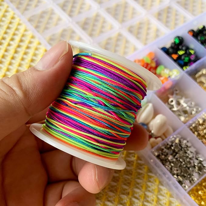 Stretchy Bracelet String Elastic 0.8mm, QBJAYTY Elastic String Thread Cord for Bracelet Making, 3-Color Stretch Beading Thread for Pony Letter Kandi Clay Beads, Black White Rainbow String