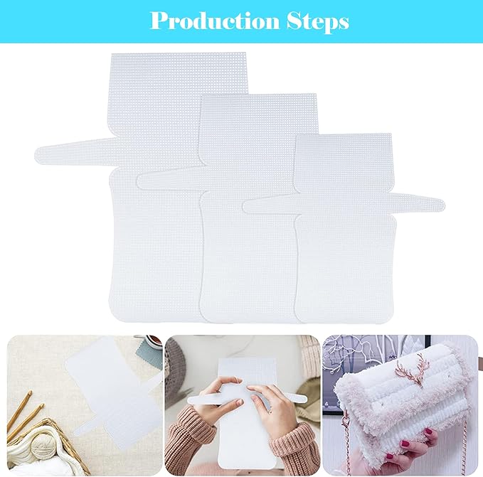 Allazone 58 PCS Clear Plastic Mesh Canvas Sheets for Embroidery, Plastic Mesh Sheets Plastic Canvas with 12 Color Acrylic Yarn for DIY Sewing Bag