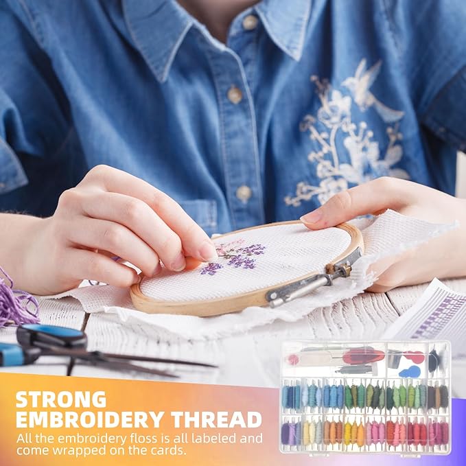 Embroidery Thread, 6 Strand Hand Embroidery Supplies Rainbow Embroidery Floss, Cross Stitch Thread for Bracelet, DIY Crafts, Sewing, Embroidery Supplies (50 Colour)