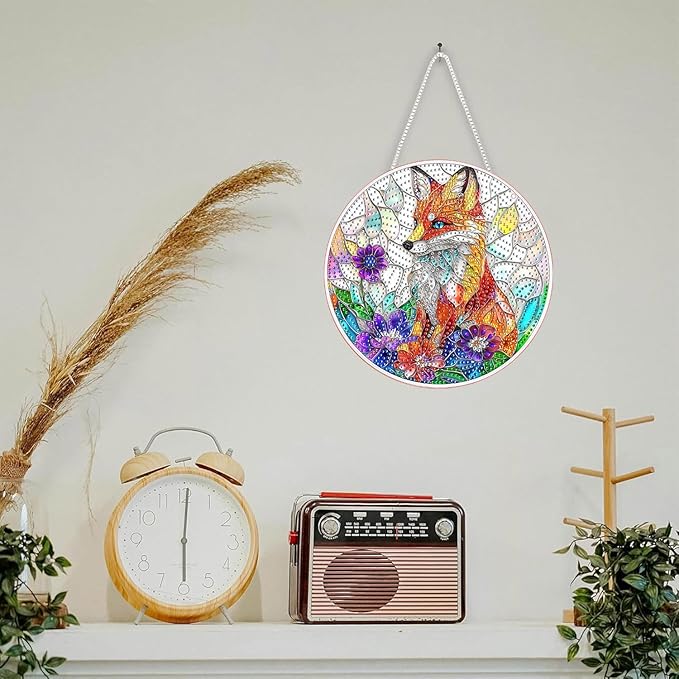 SKRYUIE Fox Hanging Diamond Art Kits for Adults Pendant Suncatcher, Special Shaped Crystal DIY Pearl Diamond Painting Kit, Gift for Mother Spring Summer Window Wreath Decor 7.48 x 7.32 Inch A35