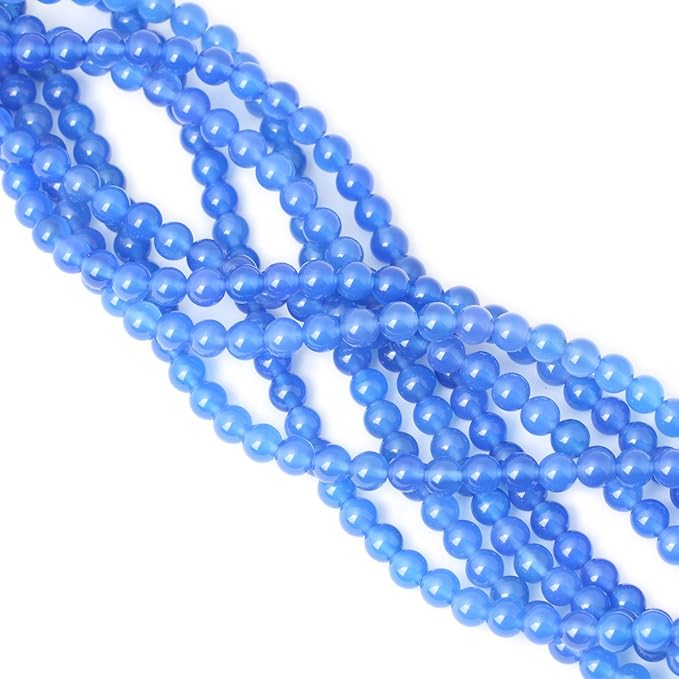 45PCS 8mm Smooth Surface Blue Agate Round Loose Beads Energy Stone for Jewelry Making 1 Strand 15"