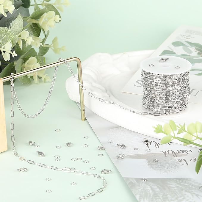 SMYHTGLIF 16.4 Feet Paper Clip Cable Chain Bulk Silver Stainless Steel Jewelry Making Chains Women Necklace Bracelet DIY Craft Chain for Jewelry Making