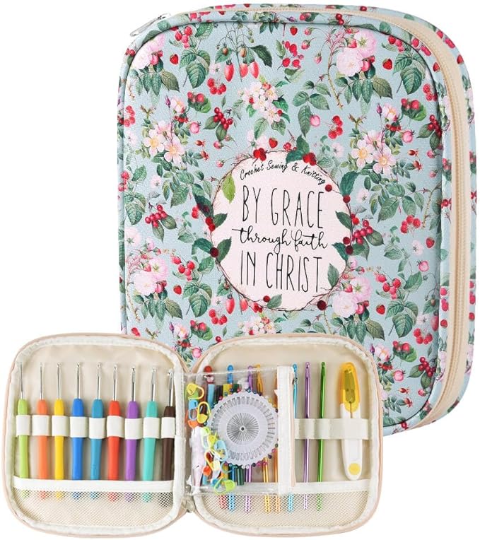 Crochet Hook Case,Portable Zipper Storage Organizer Bag for Crochet Hooks, Knitting Needles, Project & Sewing Supplies, Lightweight,Easy to Hold (No Accessories Included).Green Red Gruit