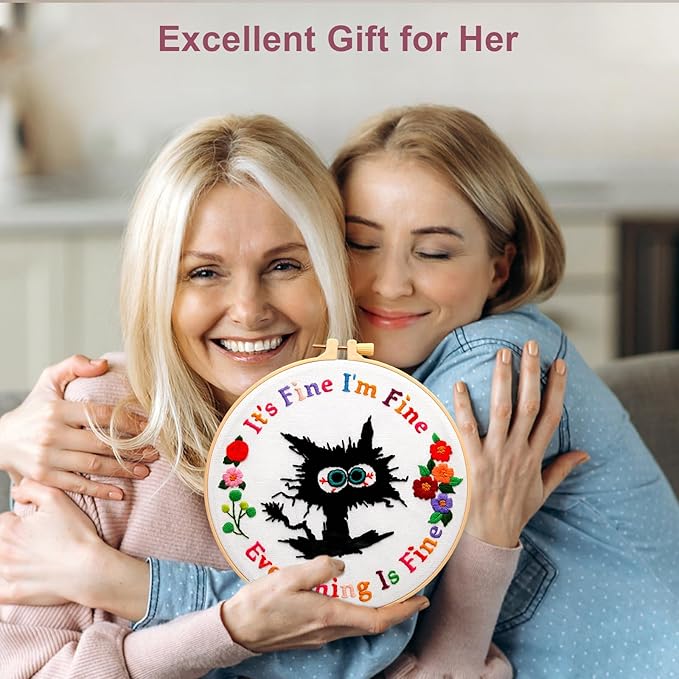 haootadiy beginner embroidery kit for adults, easy cross stitch kit for beginners and adults, full embroidery hoop kit with needles and thread included (pattern 1)