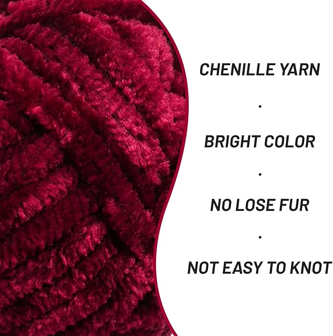 Fuzzy Chunky Chenille Yarn for Crocheting，Soft Plush Yarn for Hand Knitting，Bulky 100 g（49.2 yd） Baby Blanket Yarn for Crocheting Amigurumi Yarns，Crochet Fluffy Velvet Yarn (Burgundy)