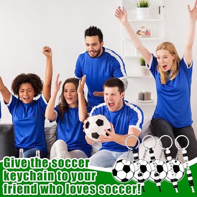 Suncalla 984 Pcs 24 Set Soccer Keychain Making Kit DIY Soccer Bag Tag Sport Key Chain Crafts Adjustable Letter Beads Cards Strings Kit Team Gift Backpack Accessories Party Favors(White Black)