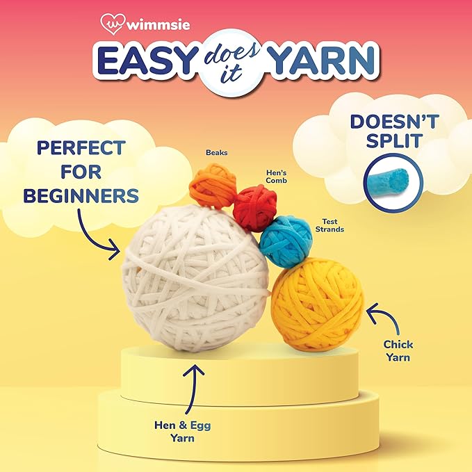 Wimmsie Crochet Animal Kit for Beginners - Easy Beginner Crochet Kit for Kids - Amigurumi Chicken Chick & Egg - 3 Kawaii Stuffed Animals - Cute DIY Yarn Plush