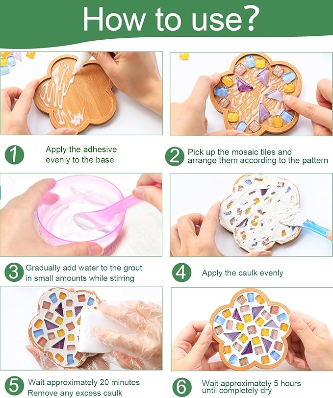 4 Sets DIY Mosaic Kits for Adults with Wooden Coasters, Mixed Color Glass Mosaic Tiles Craft Kits for Adults Women, Complete Mosaic Coaster Making Kit for Home Decor Gifts (4, Laser Style)