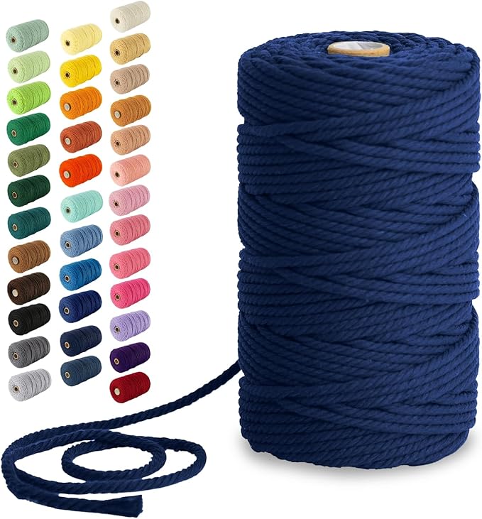 Nook Theory Macrame Cord - 4mm 109 Yards Cotton Rope, 3mm 5mm Yarn, String for Crafts, Perfect for Macrame Wall Hanging and Boho Decorations (Deep Blue)