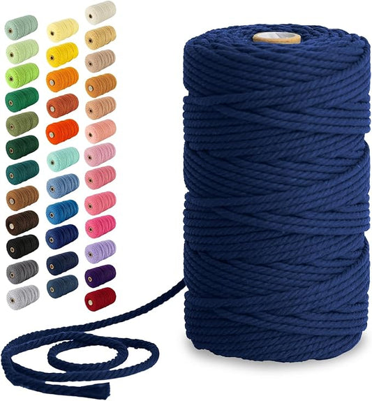 Nook Theory Macrame Cord - 4mm 109 Yards Cotton Rope, 3mm 5mm Yarn, String for Crafts, Perfect for Macrame Wall Hanging and Boho Decorations (Deep Blue)