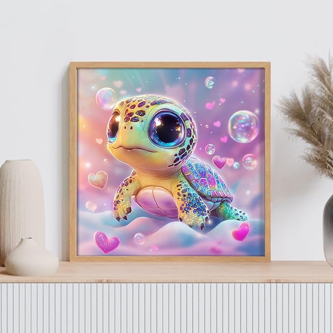 GEEHEIY Sea Turtle Diamond Art Kits for Kids, 5D Turtle Diamond Painting Kits for Adults Beginner, DIY Animal Gem Art Dots for Adults, Perfect for Home Wall Decor 14x14 Inch