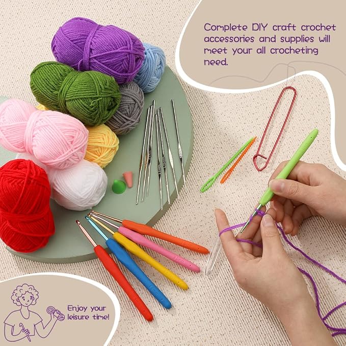 LOKUNN Crochet Kit for Beginners, 102 PCS Crocheting Kit Beginner, Crochet Starter Set with Crochet Yarn for Adults (Blue)