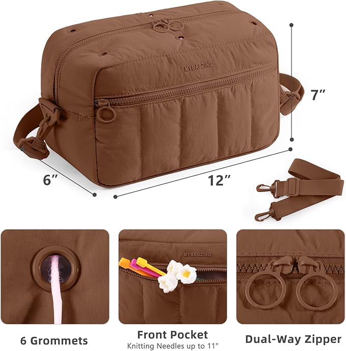 MYBAGZIGN Crochet Bag Organizer for Yarn & Hooks, Large Capacity Yarn Storage Bag with Yarn Holder Holes, Portable Crochet & Knitting Bag for Crocheting on The Go, Craft Travel Bag Gifts for Women