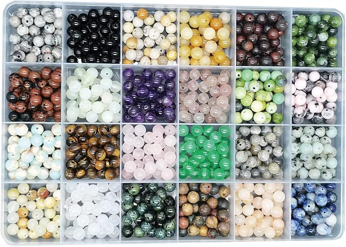 720pcs 6mm Natural Round Stone Beads Gemstone Beading Hole Size 1mm Crystal Energy Stone Healing for Bracelet Necklace Earrings Jewelry Making(24 Colors-1,6mm)