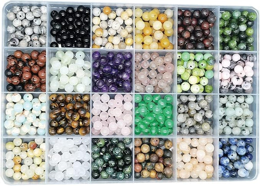 720pcs 6mm Natural Round Stone Beads Gemstone Beading Hole Size 1mm Crystal Energy Stone Healing for Bracelet Necklace Earrings Jewelry Making(24 Colors-1,6mm)
