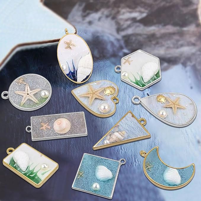 40pcs Open Bezel Pendants for Resin,2 Colors 10 Styles Assorted Geometric Hollow Frame Pendant Open Frame Pendant for Jewelry Making,Resin Casting,Pressed Flower,DIY Crafts(K Gold,White K)