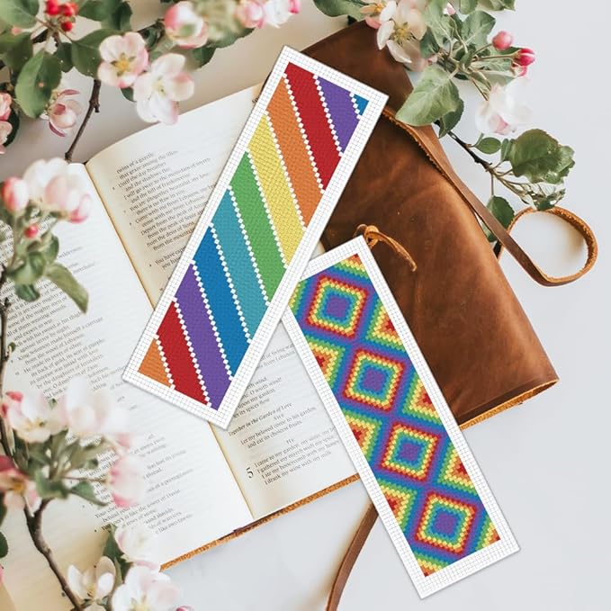 BEUNITONE Cross Stitch Bookmark Kit 6 Pcs Rainbow DIY Bookmarks Cross Stitch Kits for Adults Beginners Love Heart Pre-Sorted Floss Cross-Stitch Stamped Embroidery Kit with Instruction 8''x2.4''