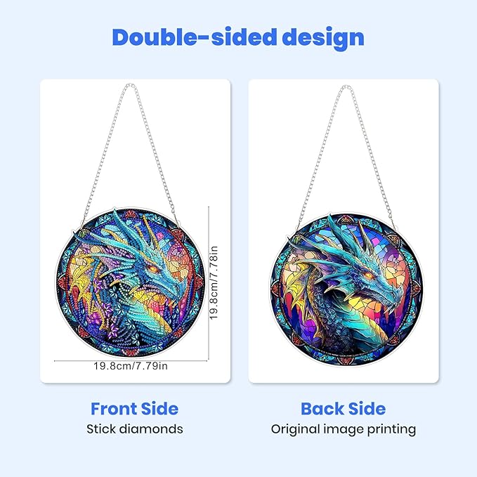 MXJSUA Diamond Art Hanging Kits for Adults Beginners, Dragon DIY Acrylic Special Shaped Crystal Diamond Gem Art Pendant Drills Painting Ornament for Home Wall Decor and Gift