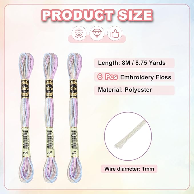 PATIKIL 6 Skeins Embroidery Floss, Polyester Embroidery Threads Bracelets String for Cross-Stitch Hand Embroidery, Light Purple