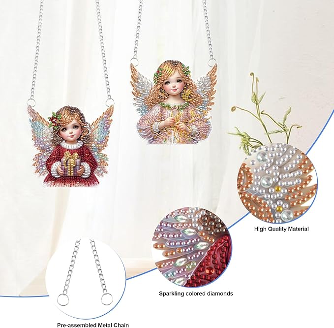 LazyFold 2 Pcs DIY Acrylic Diamond Art Painting Angel Kits Special Shaped Rhinestone 5D Diamond Art Window Pendants Home Garden Wall Hanging Kits Hanging Ornament