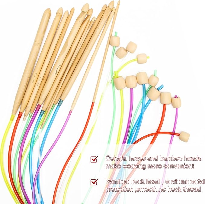 23 Pieces Tunisian Crochet Hooks Set, AHIER 12PCS Crochet Hooks 3-10mm and 11PCS Tunisian Afghan Aluminum Knitting Needles Set 2-8mm (Assorted Color) (Colorful)