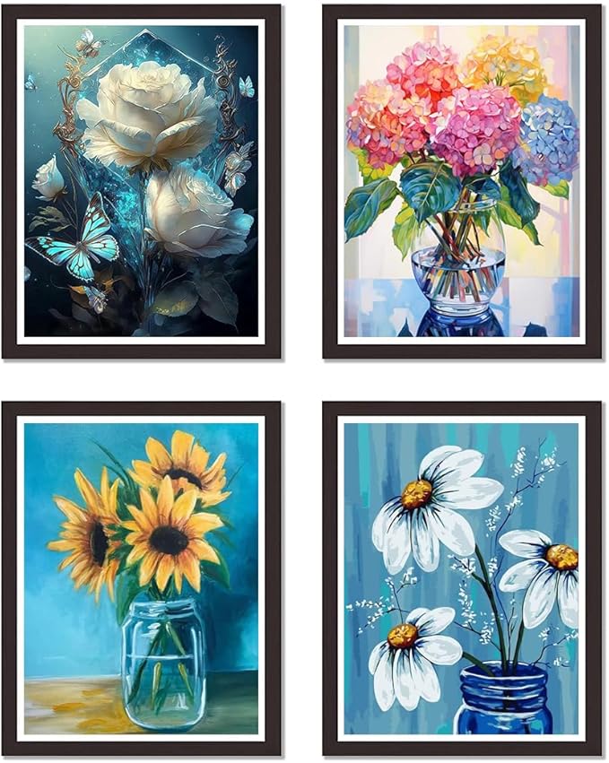 4 Pack Flower Stamped Cross Stitch Kits - Flower Embroidery Kits for Beginners Adults,11 CT Patterns Dimensions Counted Cross Stitch Kits Arts Craft Kits 12x16inch
