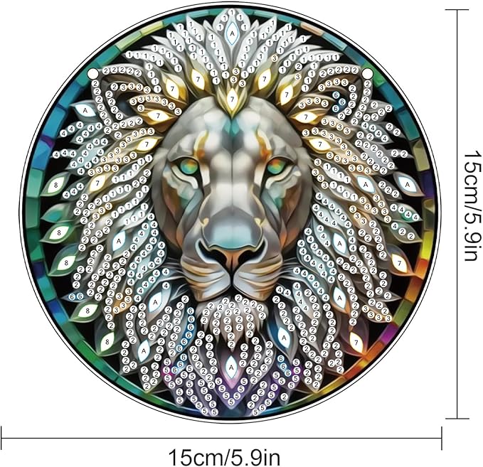 Lion Diamond Painting Hanging Kit, DIY 5D Acrylic Pendant with Special Shaped Rhinestones, Lion Head Diamond Art Ornament for Wall, Door, or Garden Decoration, Handmade Craft Gift for Adults