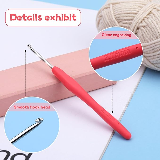 2.75 mm Crochet Hook, Ergonomic Handle for Arthritic Hands, Extra Long  Knitting Needles for Beginners and Crocheting Yarn (2.75 mm)