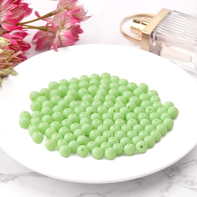 bonny boxx 200pcs 10mm smooth green acrylic round beads, plastic resin bubblegum balls chunky gumball beads for necklace and bracelet making, crafting supplies