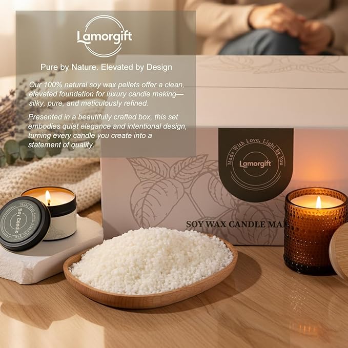 LAMORGIFT Soy Candle Making Kit with Wax Melter for Adults- Natural Soy Wax with Candle Making Supplies, 4 Jars& 4 Tins, Wax Melting Pot and More, Colored Scented Candle DIY Kit for Christmas Gift Set