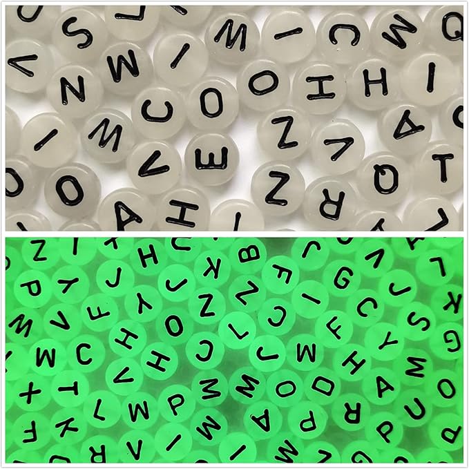 Amaney 600pcs Glow Letter Beads 4×7mm Alphabet Beads A-Z Glow in The Dark for Jewelry Making