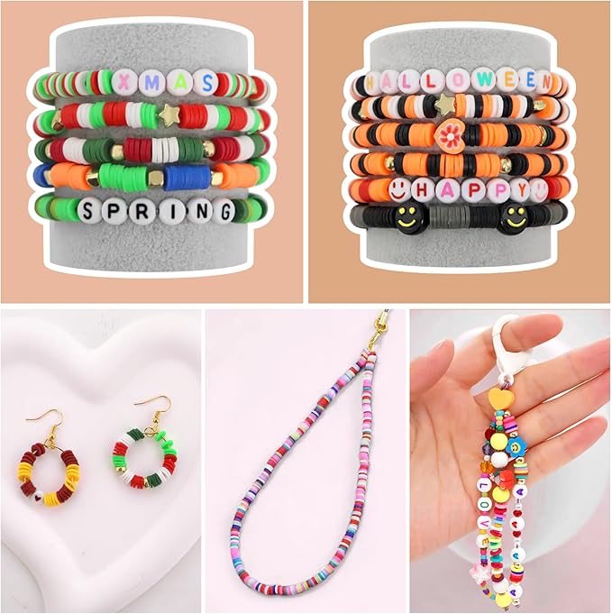 WANSPOORTS 6000+pcs 24Color Polymer Clay Beads Charms Friendship Bracelet Necklace Earring Jewelry Making kit, Accessories for Arts Crafts DIY Gifts for Women Girls
